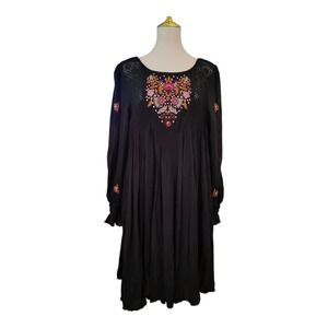 Free People Mohave Embroidered Mini Dress Black Size M Boho Hippie